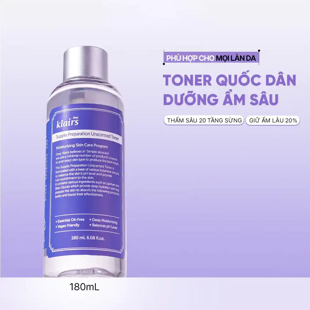 Nước hoa hồng Klairs Supple Preparation Unscented Toner 180ml Nước hoa hồng Klairs Supple Preparation Unscented Toner 180ml